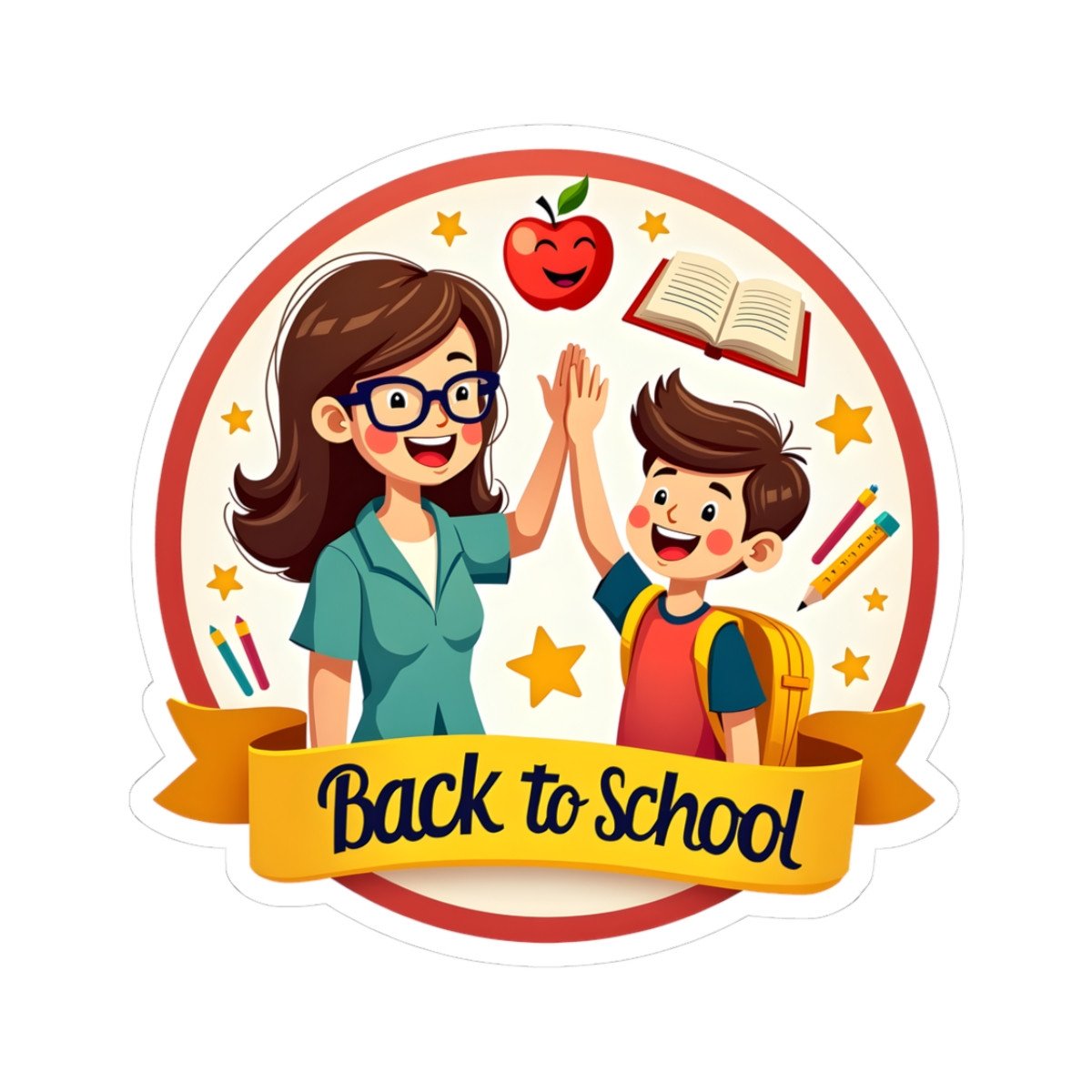 Back to School Sticker — Teacher - Student High-Five Kiss-Cut Decal